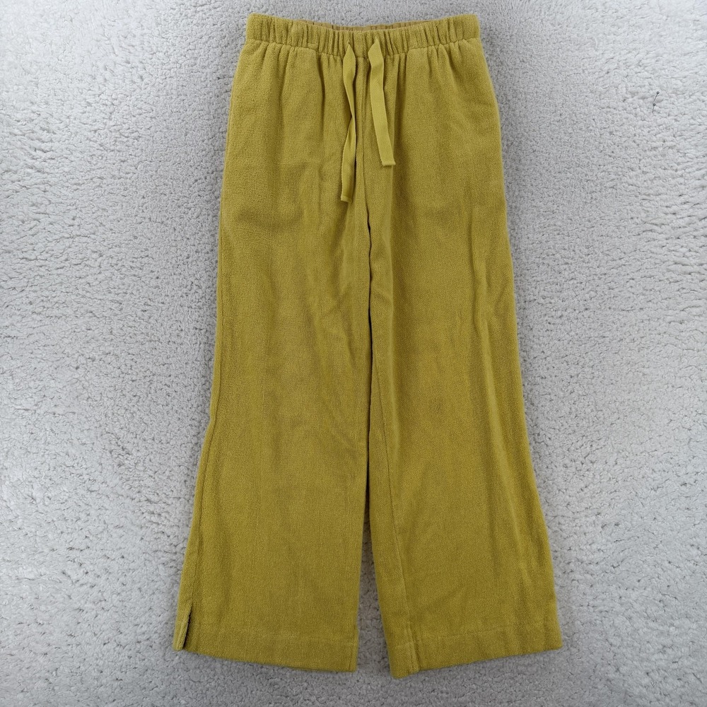 Venroy Pants Womens Small Yellow Terry Cotton Wide Leg Drawstring Sweatpants